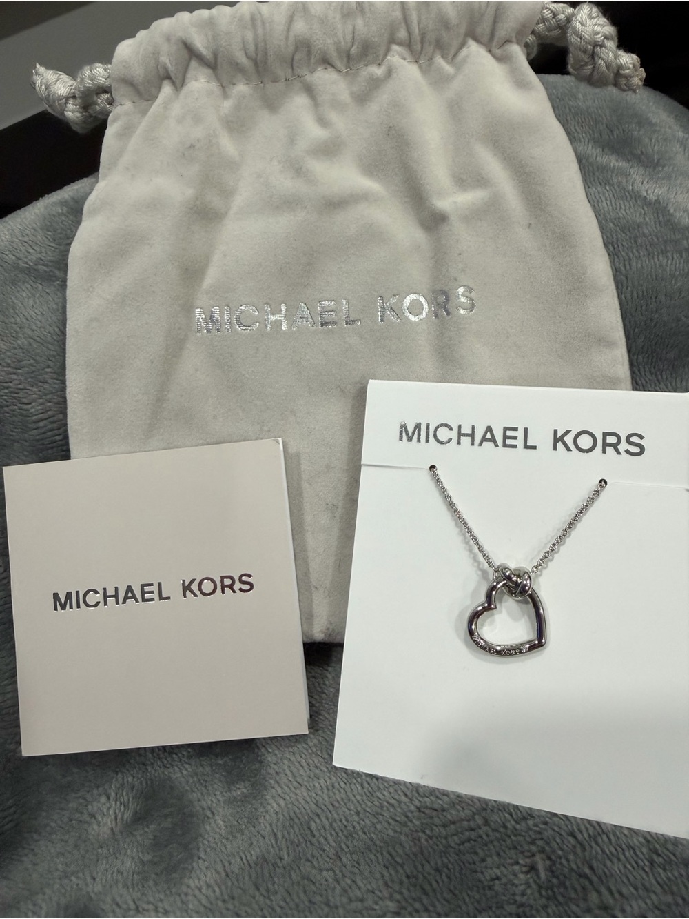 Michael Kors Silver-Tone Heart Necklace with Branded Pouch